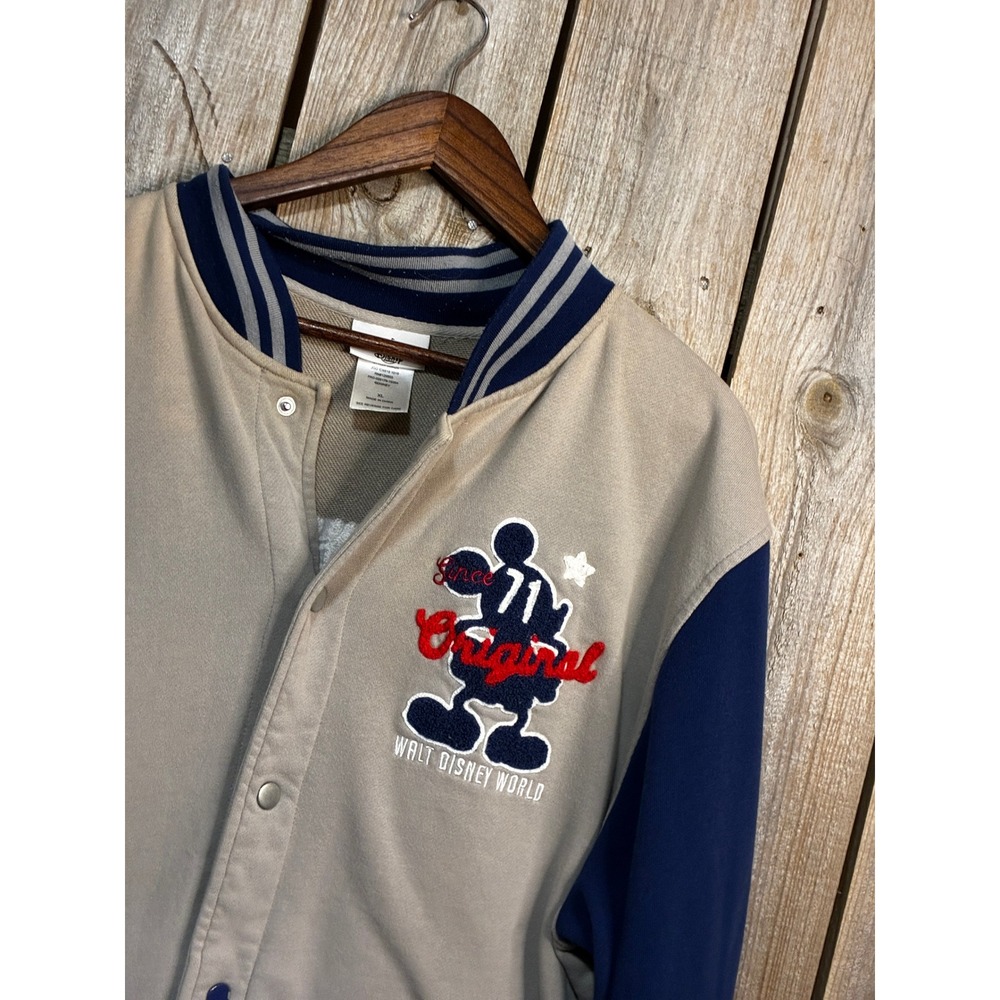 Disney Parks Walt Disney World Mickey Mouse Varsity Jacket Tan Navy XL DJ4425